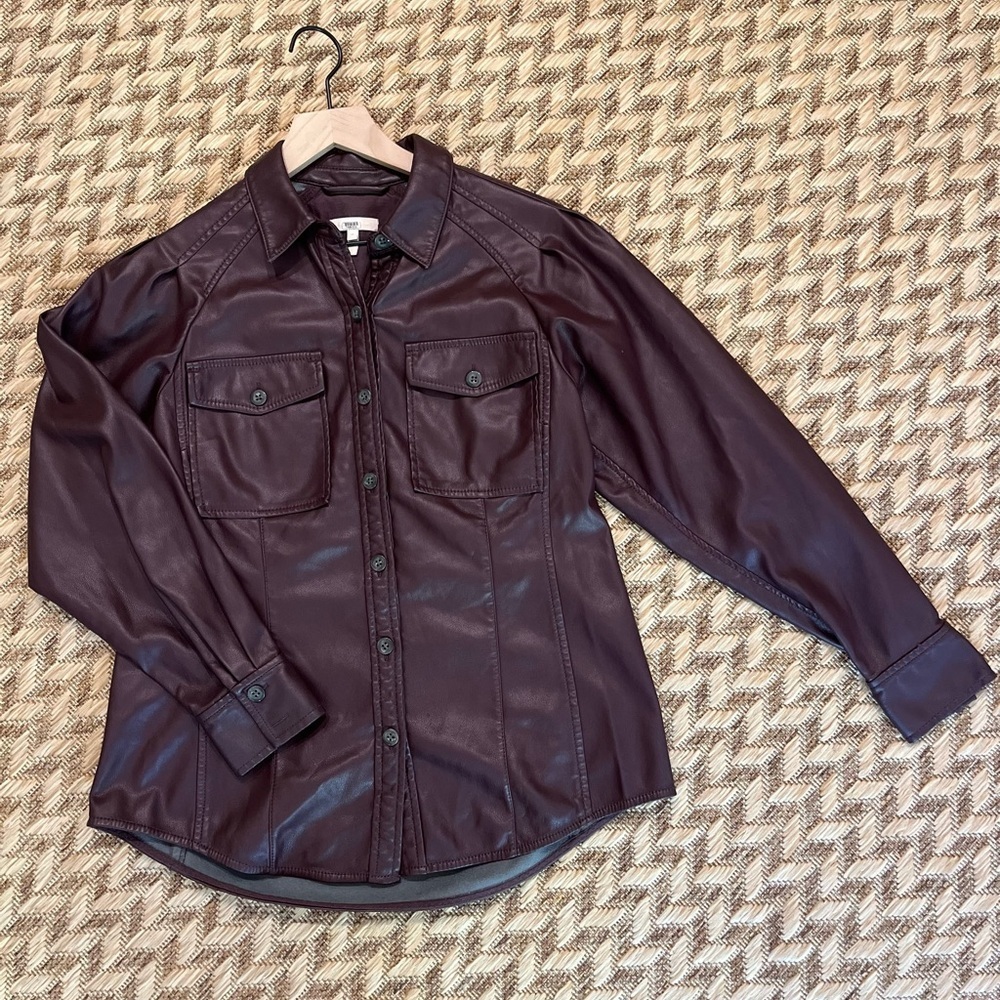 Rebecca Taylor Button Down Shirt - Women's Medium Red Brown - Faux Leather
